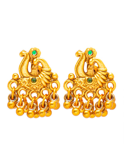 Shining Jewel Matte Antique Gold Plated Traditional Green, CZ, Studded Jewellery Pipe Necklace Set With Matching Earrings For Women (SJN_144_(G)