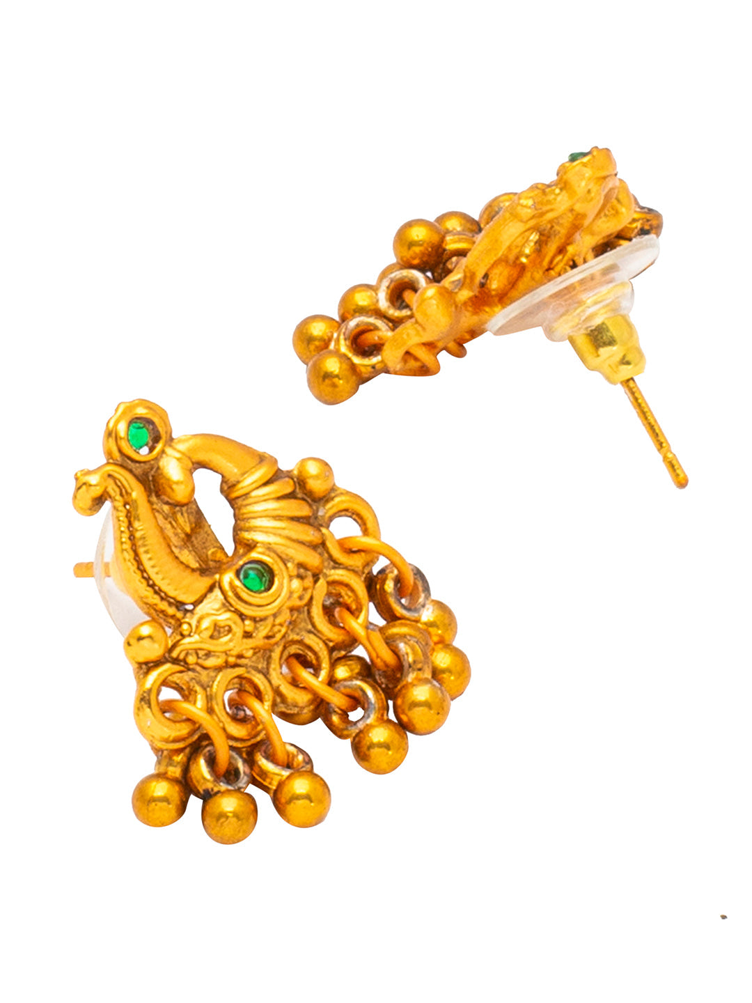 Shining Jewel Matte Antique Gold Plated Traditional Green, CZ, Studded Jewellery Pipe Necklace Set With Matching Earrings For Women (SJN_144_(G)