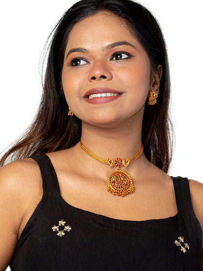 Shining Jewel Matte Antique Gold Plated Traditional Multicolor, CZ, Studded Jewellery Pipe Necklace Set With Matching Earrings For Women (SJN_144_(MT)