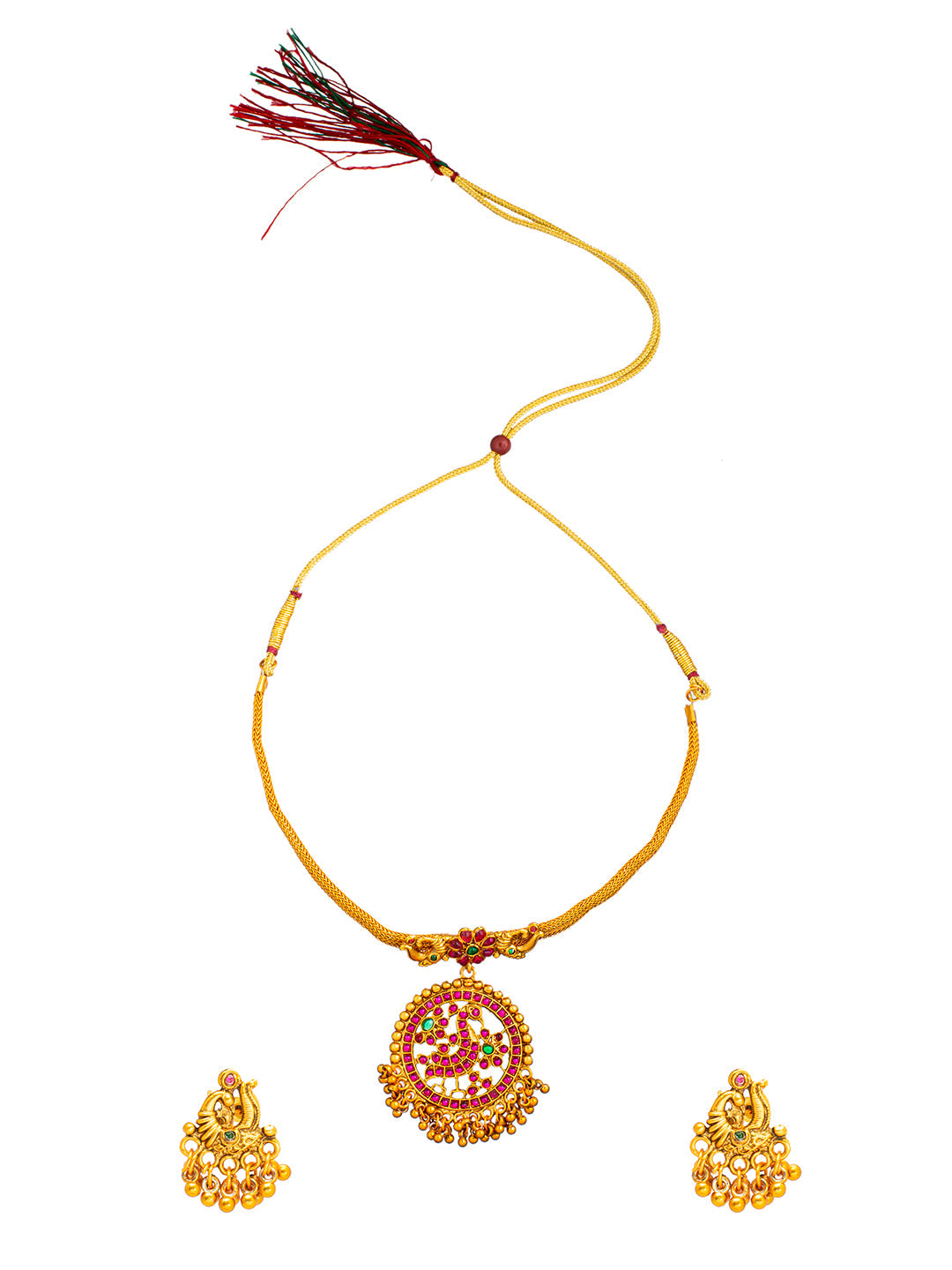 Shining Jewel Matte Antique Gold Plated Traditional Multicolor, CZ, Studded Jewellery Pipe Necklace Set With Matching Earrings For Women (SJN_144_(MT)