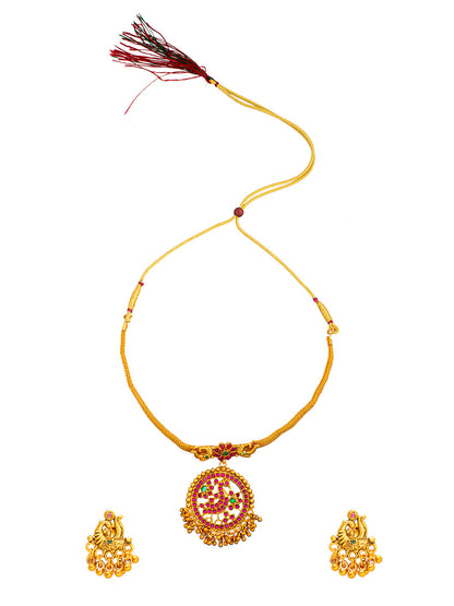 Shining Jewel Matte Antique Gold Plated Traditional Multicolor, CZ, Studded Jewellery Pipe Necklace Set With Matching Earrings For Women (SJN_144_(MT)