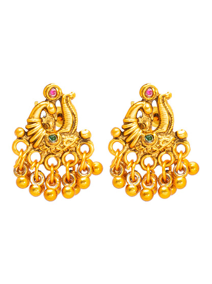 Shining Jewel Matte Antique Gold Plated Traditional Multicolor, CZ, Studded Jewellery Pipe Necklace Set With Matching Earrings For Women (SJN_144_(MT)