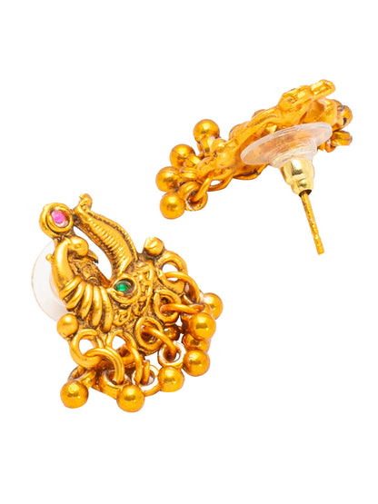 Shining Jewel Matte Antique Gold Plated Traditional Multicolor, CZ, Studded Jewellery Pipe Necklace Set With Matching Earrings For Women (SJN_144_(MT)