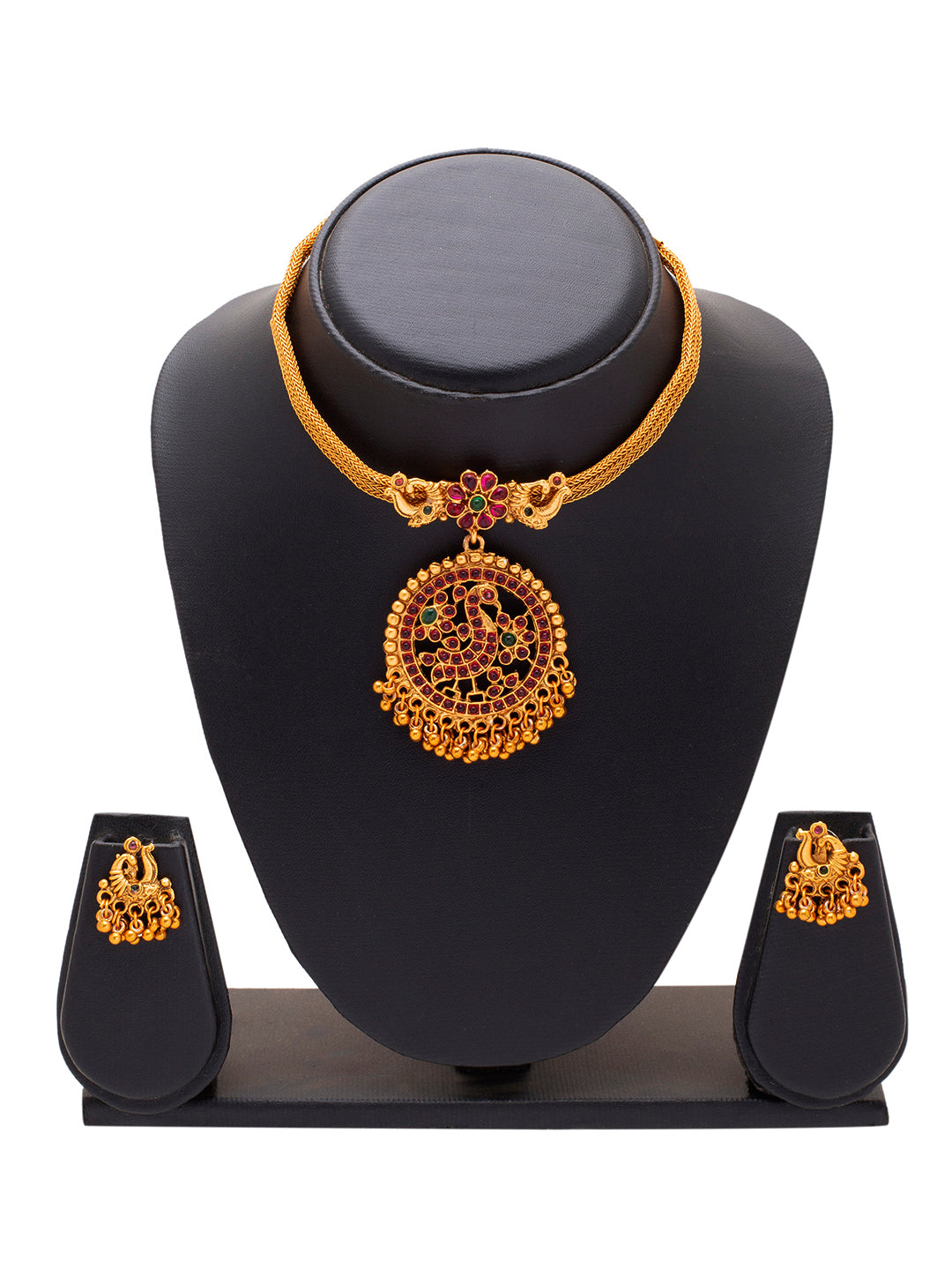 Shining Jewel Matte Antique Gold Plated Traditional Multicolor, CZ, Studded Jewellery Pipe Necklace Set With Matching Earrings For Women (SJN_144_(MT)