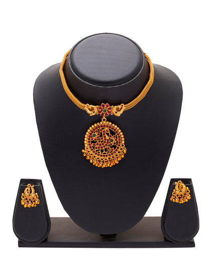 Shining Jewel Matte Antique Gold Plated Traditional Multicolor, CZ, Studded Jewellery Pipe Necklace Set With Matching Earrings For Women (SJN_144_(MT)