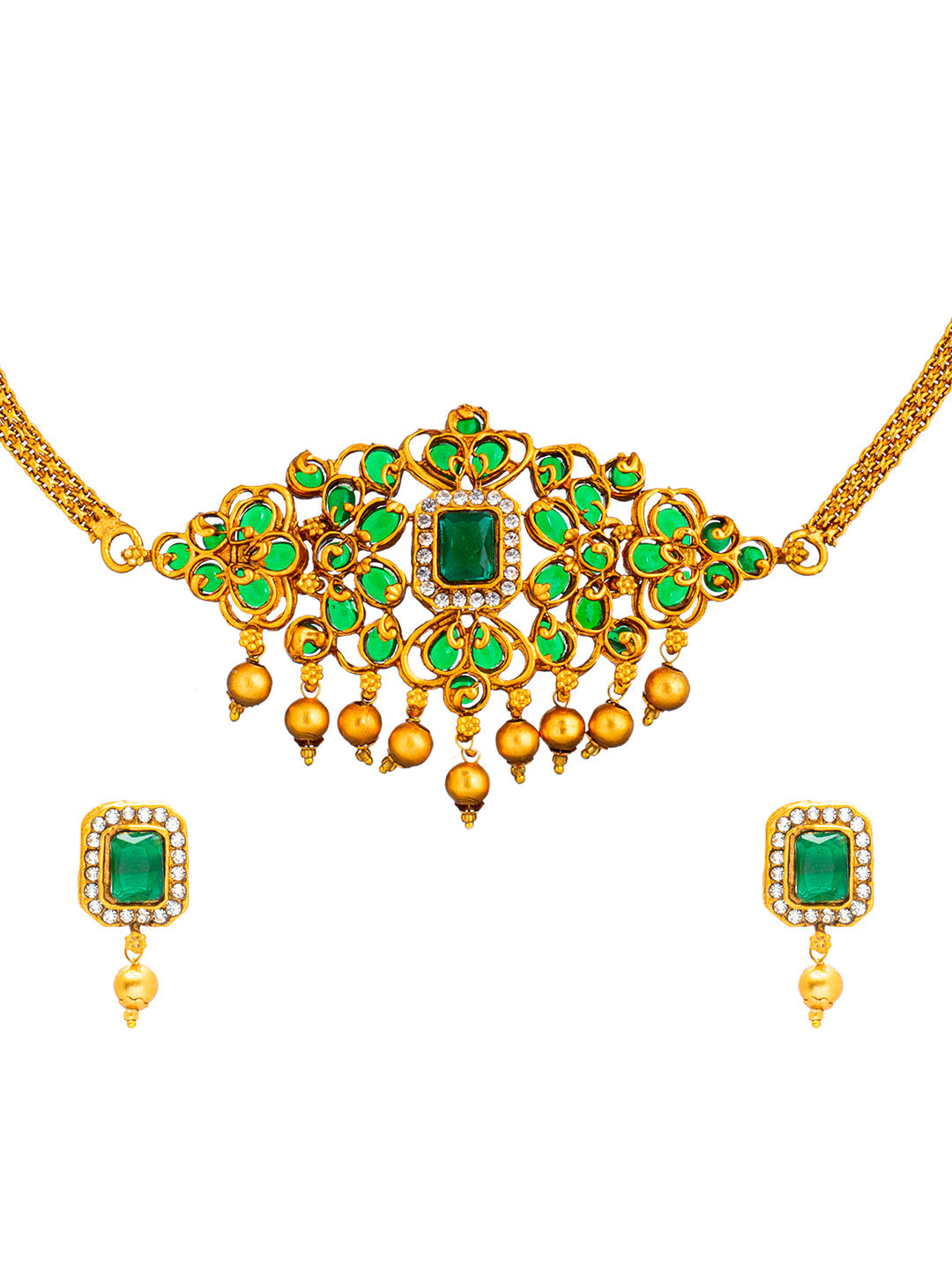 Shining Jewel Handcrafted Antique Gold Plated Traditional Kundan,CZ, Studded Choker Jewellery Necklace set With Matching Earring For Women (SJN_145_G)