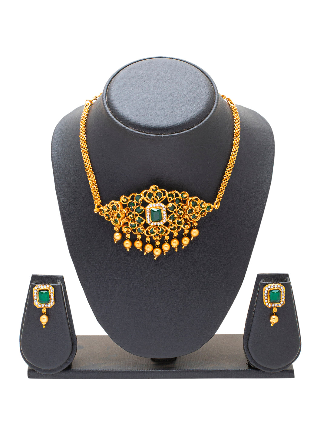 Shining Jewel Handcrafted Antique Gold Plated Traditional Kundan,CZ, Studded Choker Jewellery Necklace set With Matching Earring For Women (SJN_145_G)