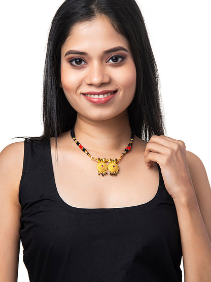 Shining Jewel Gold Plated Handcrafted Traditional Long Double Vati Bridal Mangalsutra Thushi Necklace For Women (SJN_14)