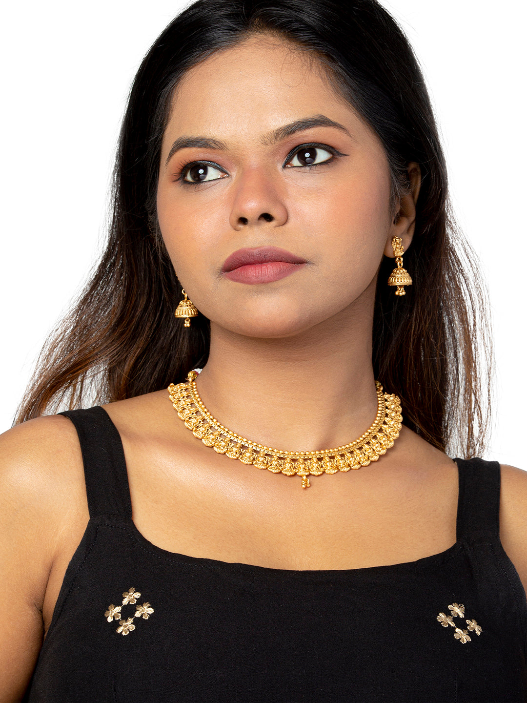 Shining Jewel Gold Plated Temple Jewellery Necklace Set with Maching J