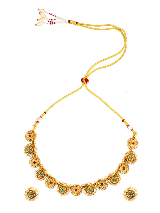 Shining Jewel Handcrafted Gold Plated Kundan,CZ, Studded Necklace Jewellery Set with Matching Flower Design Stud Earring for Women (SJN_153)