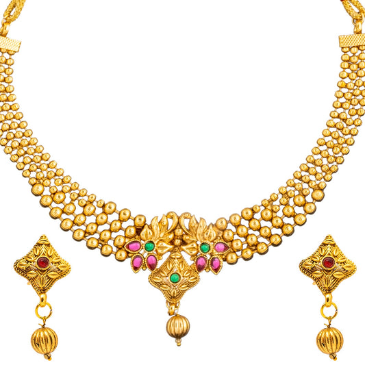 Shining Jewel Gold Plated Kundan,CZ, Studded Necklace Jewellery Set Earring for Women (SJN_154)