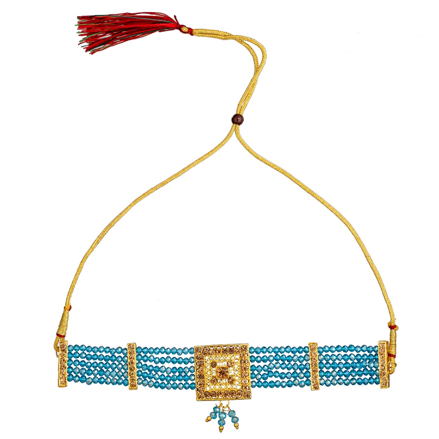 Shining Jewel Gold Plated Kundan Pearl Choker Bridal Necklace Combo Jewellery Set with Maang Tikka and Earrings for Women (SJN_156_AQ)