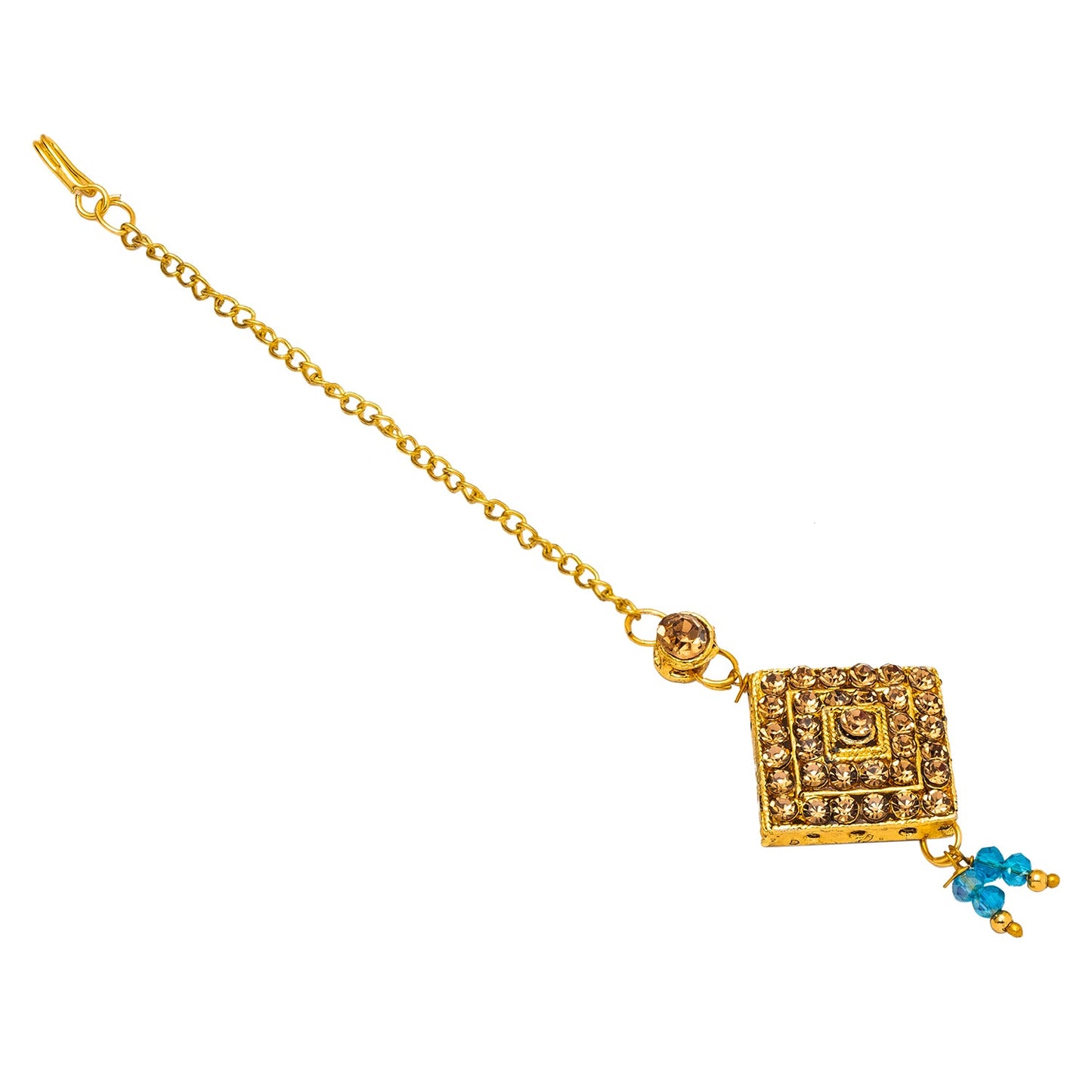 Shining Jewel Gold Plated Kundan Pearl Choker Bridal Necklace Combo Jewellery Set with Maang Tikka and Earrings for Women (SJN_156_AQ)