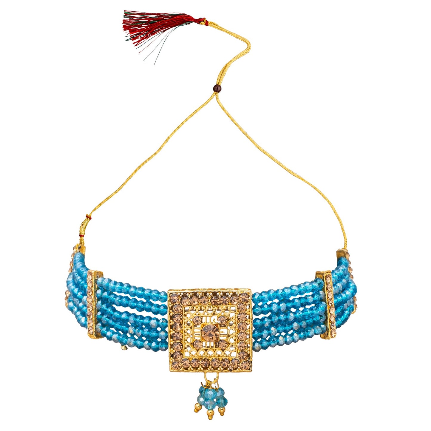 Shining Jewel Gold Plated Kundan Pearl Choker Bridal Necklace Combo Jewellery Set with Maang Tikka and Earrings for Women (SJN_156_AQ)