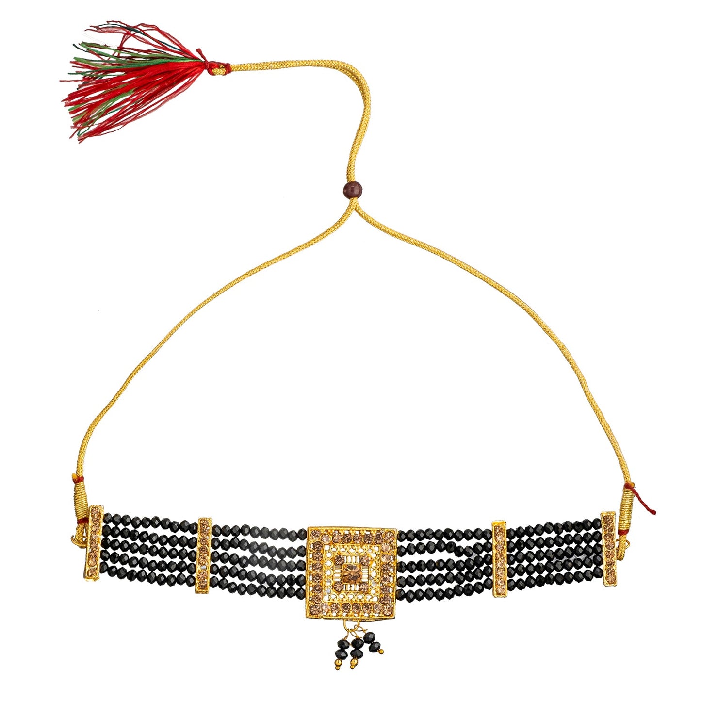 Shining Jewel Gold Plated Kundan Pearl Choker Bridal Necklace Combo Jewellery Set with Maang Tikka and Earrings for Women (SJN_156_BK)