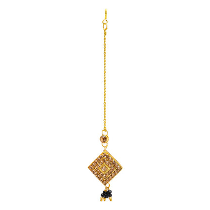 Shining Jewel Gold Plated Kundan Pearl Choker Bridal Necklace Combo Jewellery Set with Maang Tikka and Earrings for Women (SJN_156_BK)
