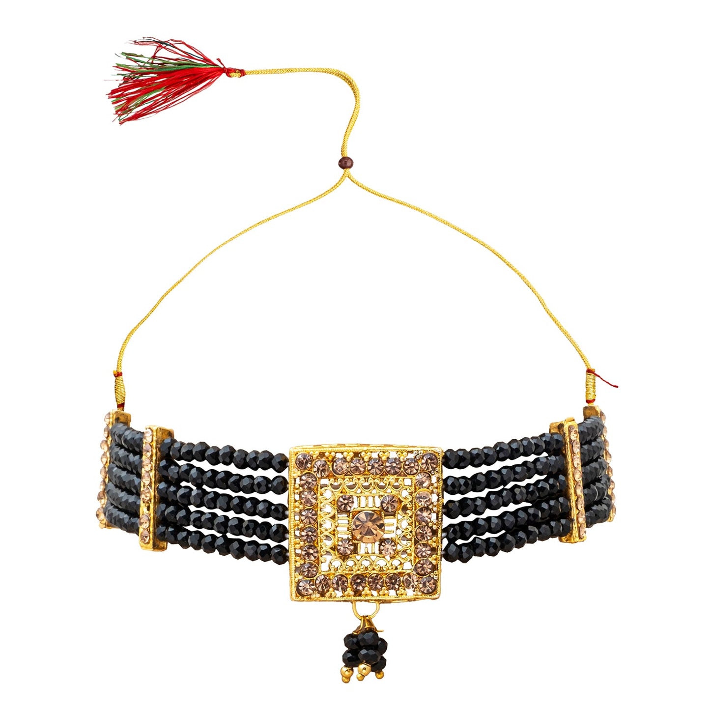 Shining Jewel Gold Plated Kundan Pearl Choker Bridal Necklace Combo Jewellery Set with Maang Tikka and Earrings for Women (SJN_156_BK)