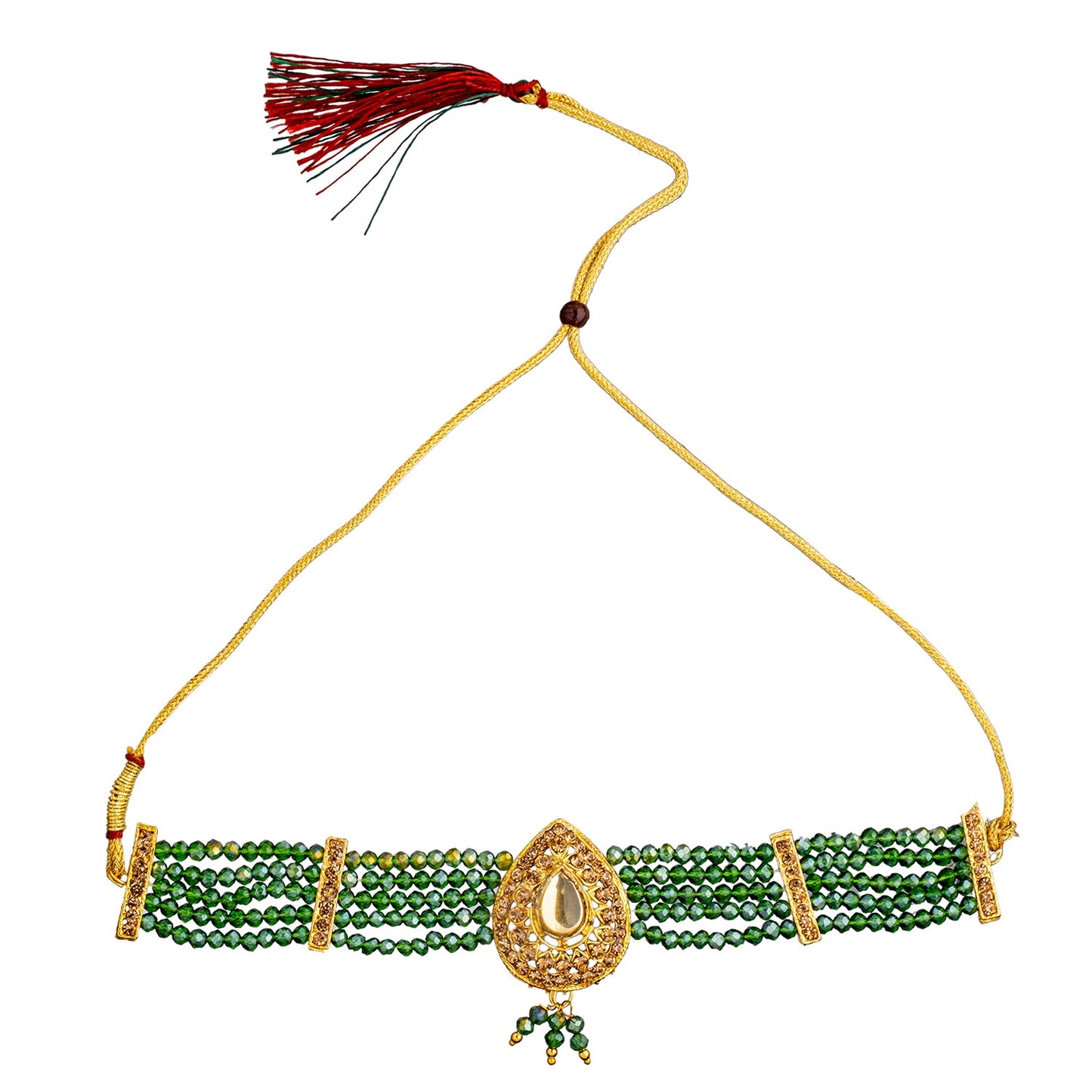 Shining Jewel Gold Plated Kundan Pearl Choker Bridal Necklace Combo Jewellery Set with Maang Tikka and Earrings for Women (SJN_158_G)