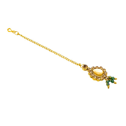 Shining Jewel Gold Plated Kundan Pearl Choker Bridal Necklace Combo Jewellery Set with Maang Tikka and Earrings for Women (SJN_158_G)