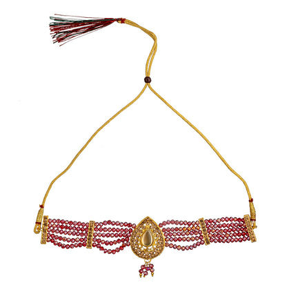 Shining Jewel Gold Plated Kundan Pearl Choker Bridal Necklace Combo Jewellery Set with Maang Tikka and Earrings for Women (SJN_158_M)