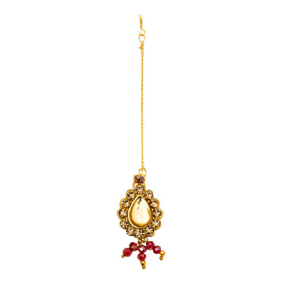 Shining Jewel Gold Plated Kundan Pearl Choker Bridal Necklace Combo Jewellery Set with Maang Tikka and Earrings for Women (SJN_158_M)