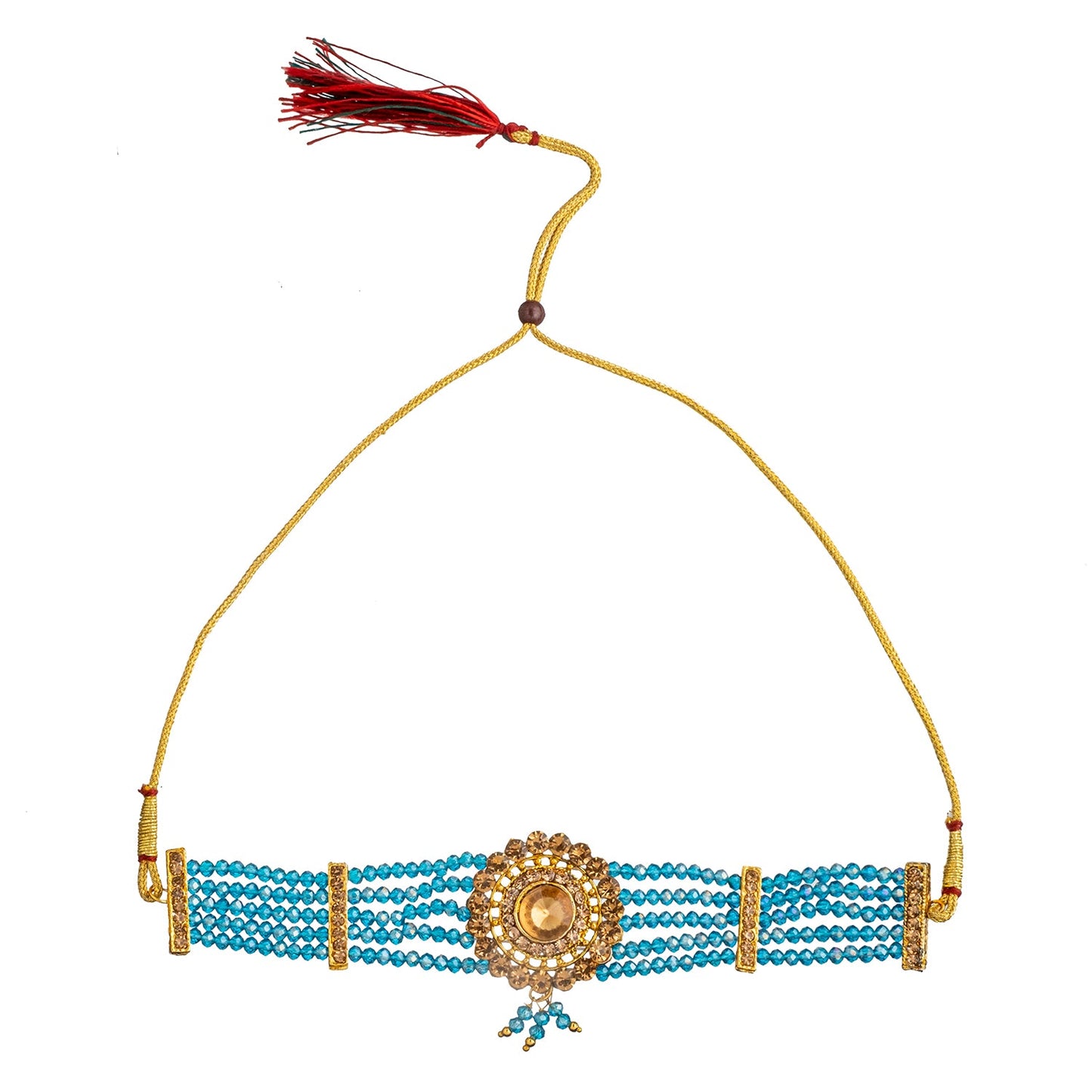 Shining Jewel Gold Plated Kundan Pearl Choker Bridal Necklace Combo Jewellery Set with Maang Tikka and Earrings for Women (SJN_159_AQ)