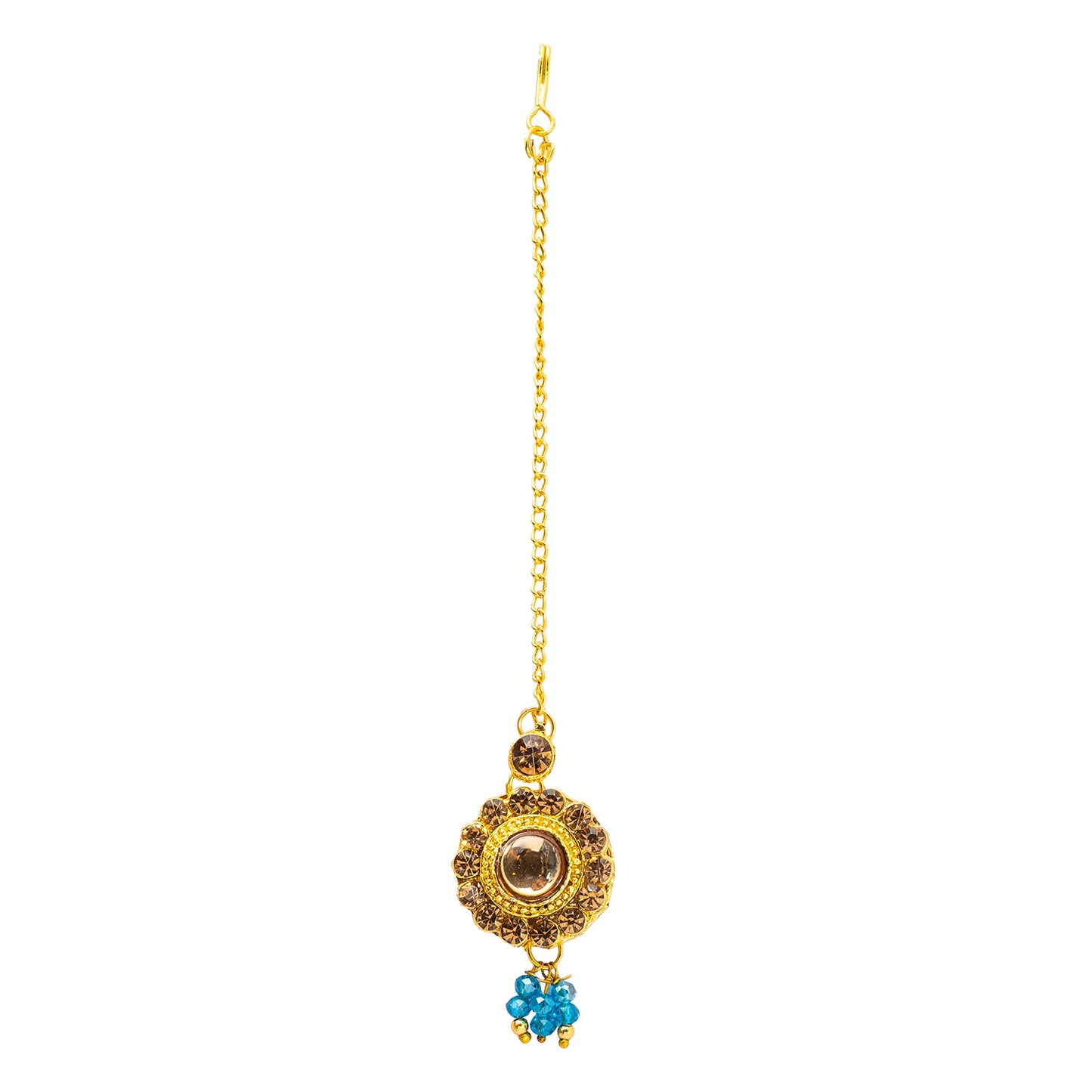 Shining Jewel Gold Plated Kundan Pearl Choker Bridal Necklace Combo Jewellery Set with Maang Tikka and Earrings for Women (SJN_159_AQ)