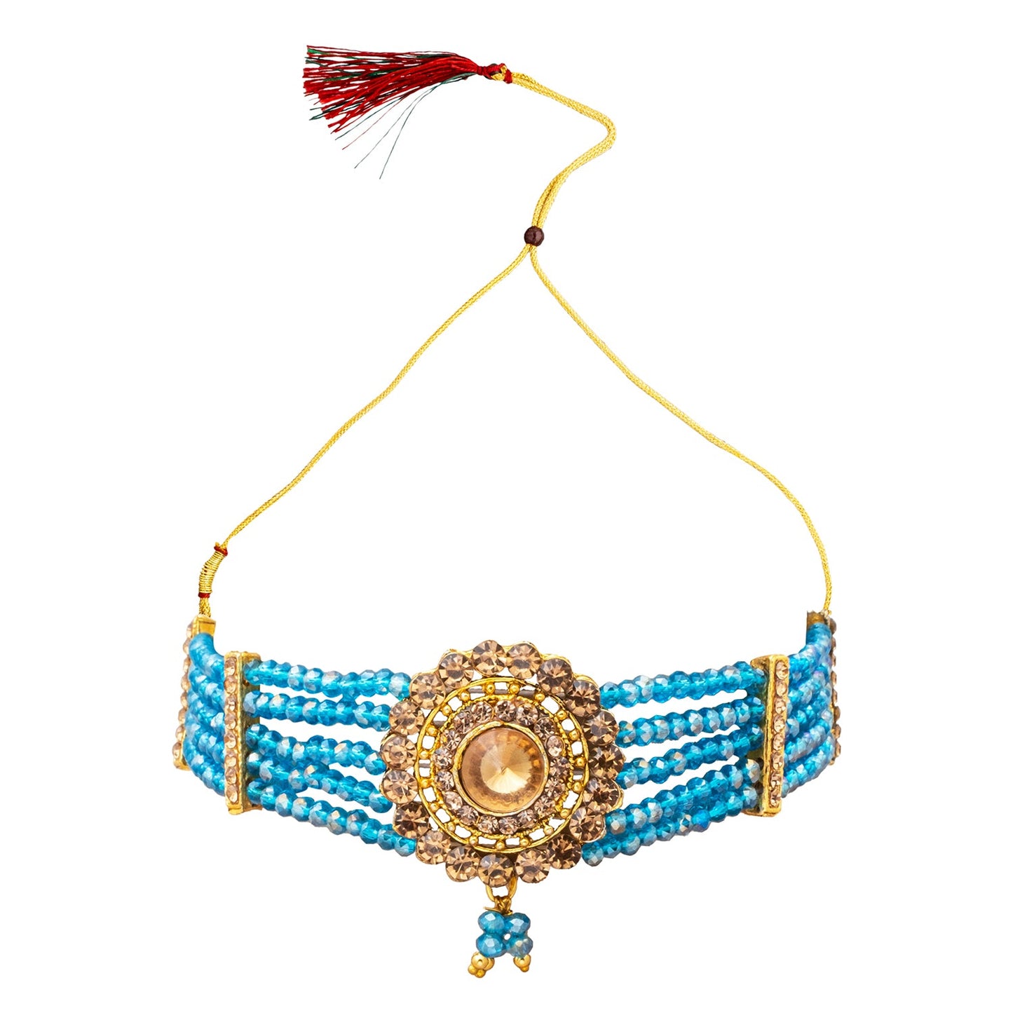 Shining Jewel Gold Plated Kundan Pearl Choker Bridal Necklace Combo Jewellery Set with Maang Tikka and Earrings for Women (SJN_159_AQ)