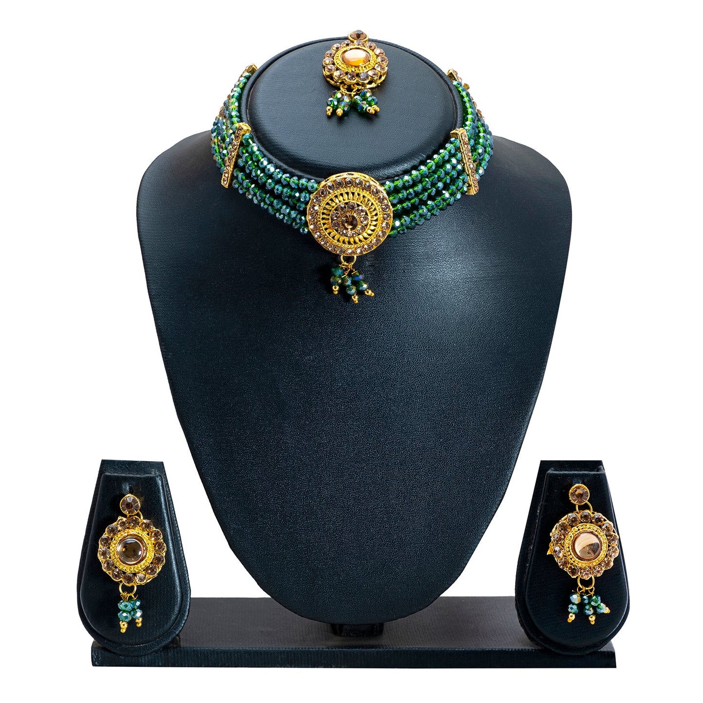 Shining Jewel Gold Plated Kundan Pearl Choker Bridal Necklace Combo Jewellery Set with Maang Tikka and Earrings for Women (SJN_159_G)