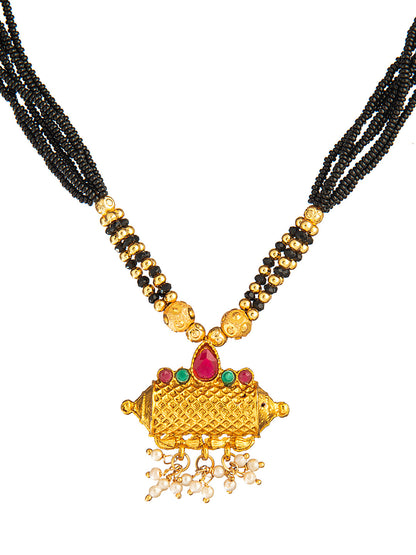 Shining Jewel Gold Plated Traditional Indian Handcrafted Designer Long Fancy Bridal Mangalsutra Thushi mala Necklace Pendant For Women (SJN_15)