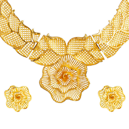 Shining Jewel Traditional Gold Plated Flower Design Necklace Chain Jewellery Set for Women (SJ_161)