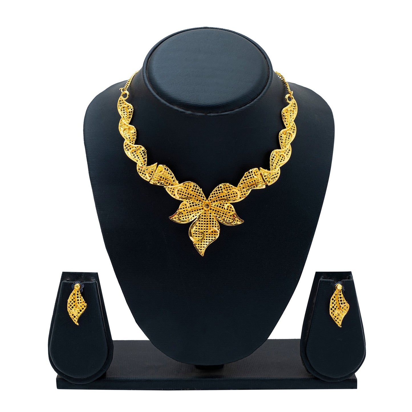 Shining Jewel Traditional Gold Plated Flower Design Necklace Chain Jewellery Set for Women (SJ_161)