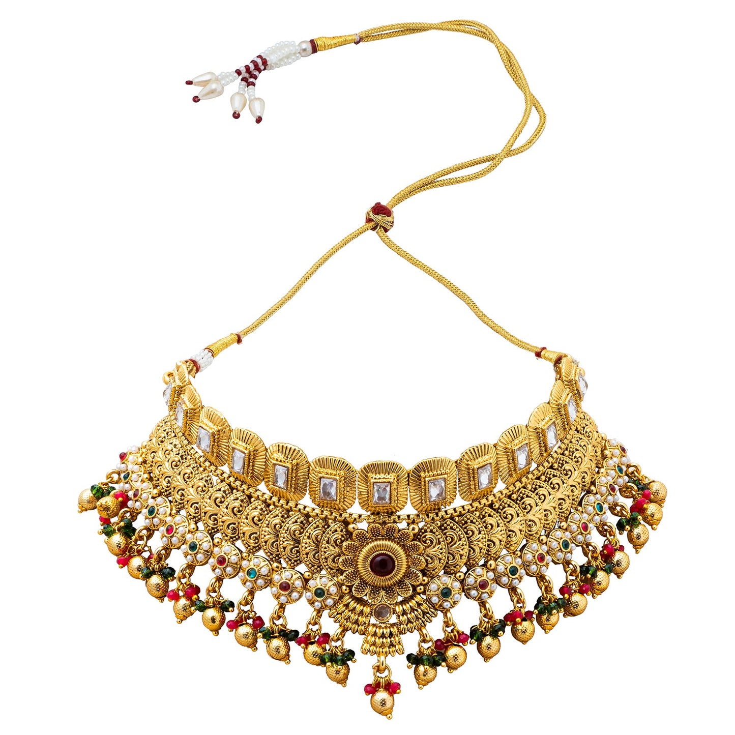 Shining Jewel Handcrafted Gold Plated Matte Traditional Kundan,CZ, AD,Studded Choker Jewellery Necklace set With Matching Earring For Women (SJN_166)