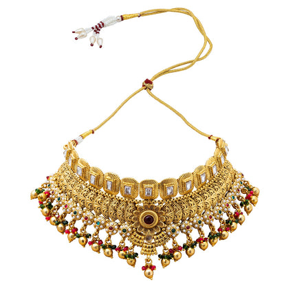 Shining Jewel Handcrafted Gold Plated Matte Traditional Kundan,CZ, AD,Studded Choker Jewellery Necklace set With Matching Earring For Women (SJN_166)