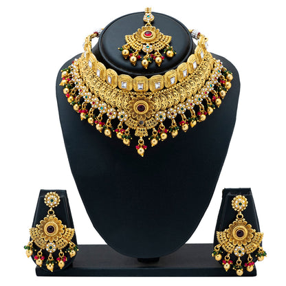 Shining Jewel Handcrafted Gold Plated Matte Traditional Kundan,CZ, AD,Studded Choker Jewellery Necklace set With Matching Earring For Women (SJN_166)