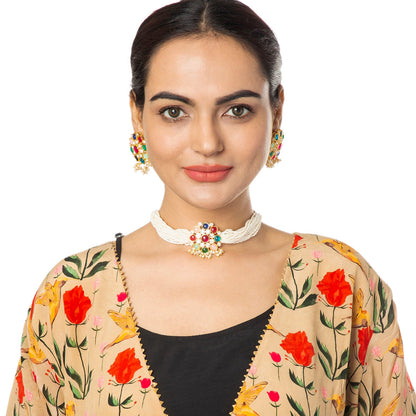 Shining Jewel Gold Plated Multicolor Meenakari, CZ & Multilayer Pearls Adjustable Dori Pendant Necklace with Matching Earrings for Women (SJN_168)