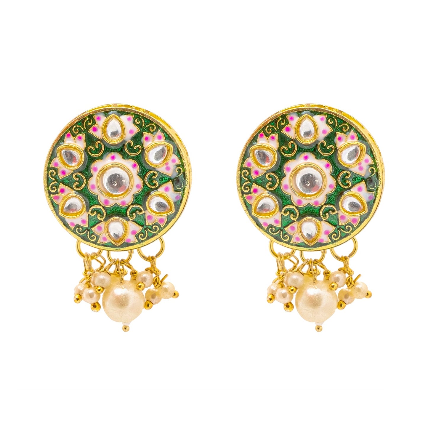Shining Jewel Gold Plated Green Meenakari, CZ & Multilayer Pearls Adjustable Dori Pendant Necklace with Matching Earrings for Women (SJN_170_G)