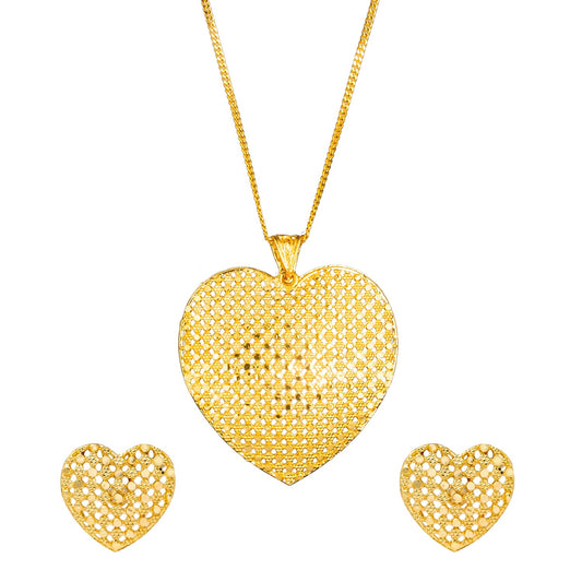 Shining Jewel Gold Plated Heart Design Pendant Necklace with Matching Earrings for Women (SJN_173)