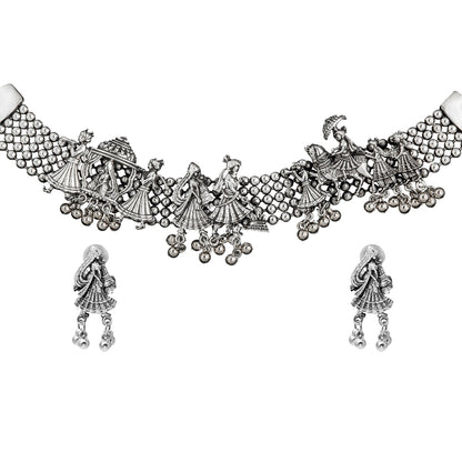 Shining Jewel Antique Silver Oxidised Afghani Style Necklace Set for Women (SJN_175)