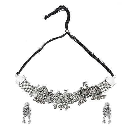 Shining Jewel Antique Silver Oxidised Afghani Style Necklace Set for Women (SJN_175)