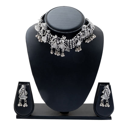 Shining Jewel Antique Silver Oxidised Afghani Style Necklace Set for Women (SJN_175)