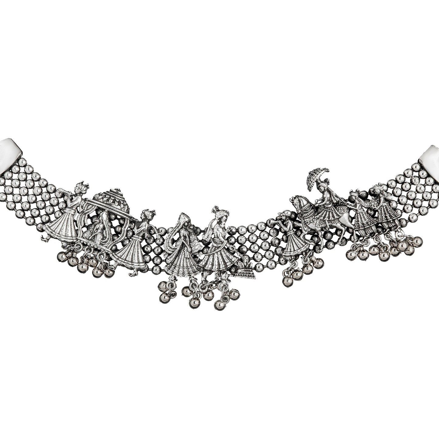 Shining Jewel Antique Silver Oxidised Afghani Style Necklace Set for Women (SJN_175)