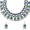 Shining Jewel Antique Silver Plated Oxidised CZ, Pearl Afghani Style Choker Necklace Set for Women (SJN_176)