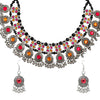 Shining Jewel Antique Silver Plated Oxidised CZ, Pearl Afghani Style Choker Necklace Set for Women (SJN_177)