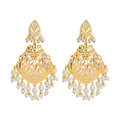 Gold Plated White Pearl Bridal Choker Necklace Combo Necklace Set with Maang Tikka and Earrings for Women (SJN_180_W)