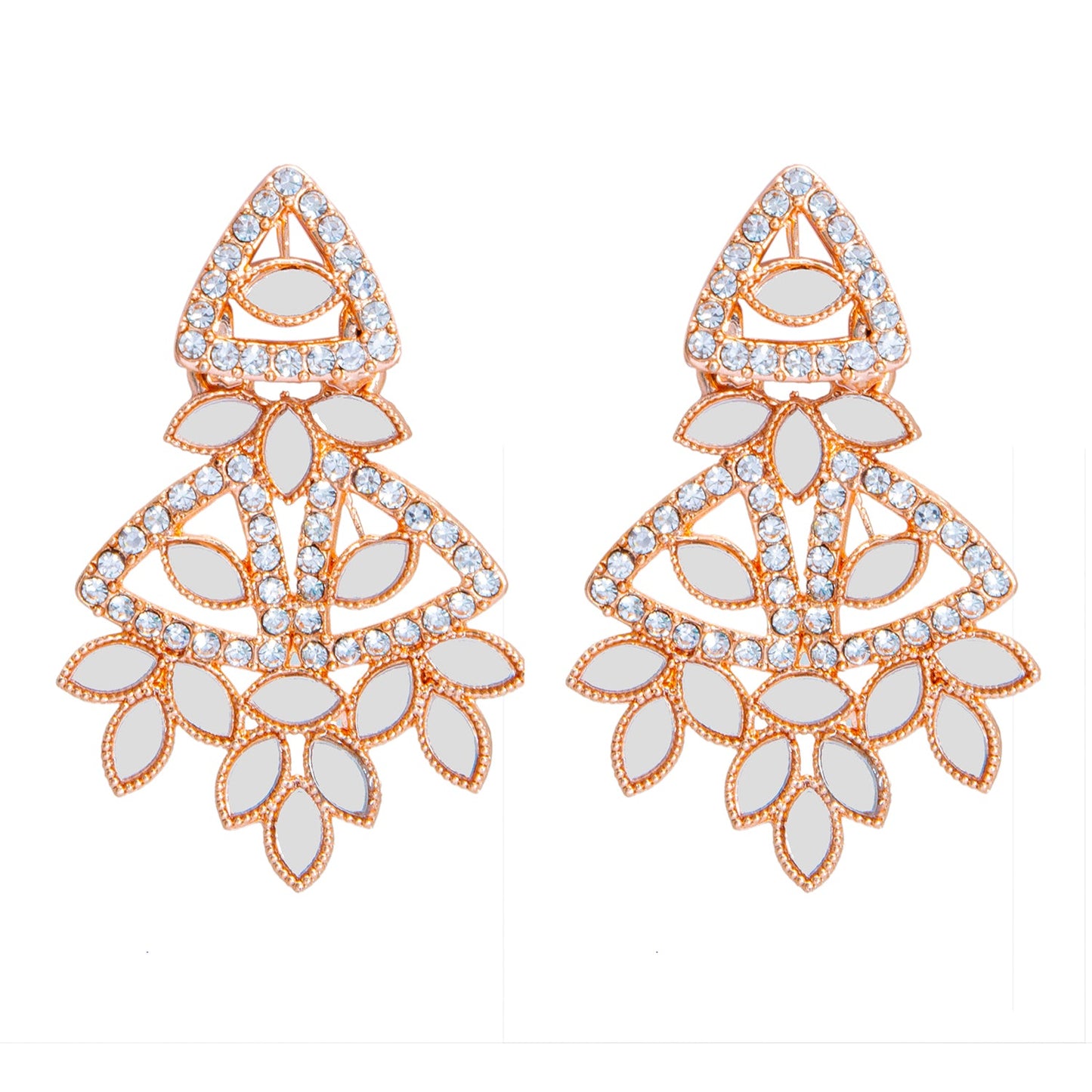 Rose Gold Plated Kundan, AD, Crystal, CZ Design Necklace Combo Jewellery Set with Maang Tikka and Earrings for Women (SJN_184_RG)