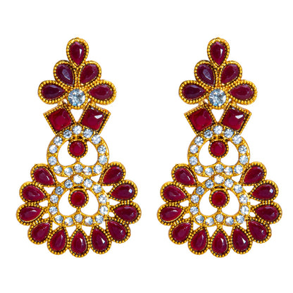 Gold Plated AD, Crystal, CZ Design Necklace Combo Jewellery Set with Maang Tikka and Earrings for Women (SJN_185_M)