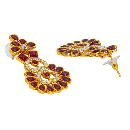 Gold Plated AD, Crystal, CZ Design Necklace Combo Jewellery Set with Maang Tikka and Earrings for Women (SJN_185_M)
