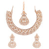 Rose Gold Plated AD, Crystal, CZ. Mirror Design Necklace Combo Jewellery Set with Maang Tikka and Earrings for Women (SJN_185_RG)