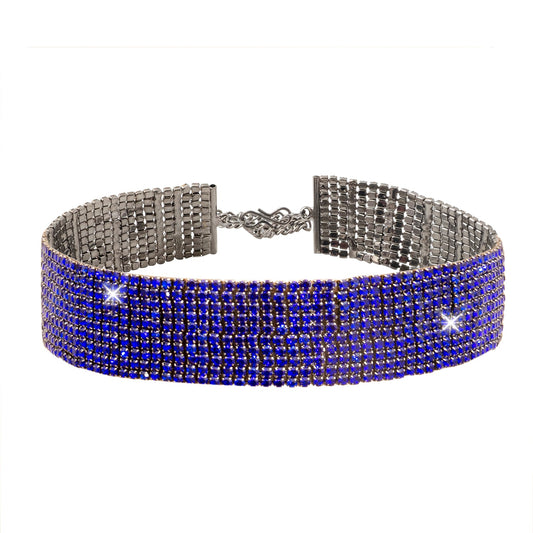 Crystal and AD Antique Silver Plated Western Style Cocktail Blue Choker Necklace for Women (SJN_195_AS_BL)